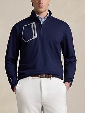 NWT $148 RLX Ralph Lauren Performance Jersey 1/4 Zip Fleece Pullover Navy Large